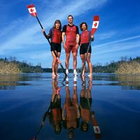 Canadian Olympic rowers Emma Robinson, Derek Porter and Marnie McBean
